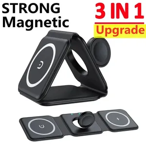 Estación de Carga Inalámbrica 3 en 1, 15W 5V/1A, Cargador Magnético Plegable de Viaje para Reloj - Product Image 1