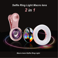 Livraison directe gratuite Nouveau design Objectif macro pour selfie de téléphone portable 15X avec lumière LED 2 en 1 pour la beauté des cils Verre entièrement multicouche