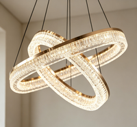 Lustre circulaire à double anneau en cristal - LED, hauteur réglable, éclairage moderne et luxueux pour salon