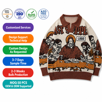 Cardigan en tricot surdimensionné vintage pour homme, personnalisé ODM/OEM, avec motif géométrique brodé, anti-boulochage, fermeture éclair