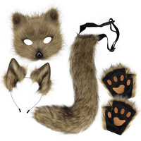 Masque de renard en peluche pour Halloween, ensemble complet avec pattes d'animaux, serre-tête oreilles de renard simulées, queue moelleuse, accessoire de costume de cosplay pour carnaval et jeux de rôle