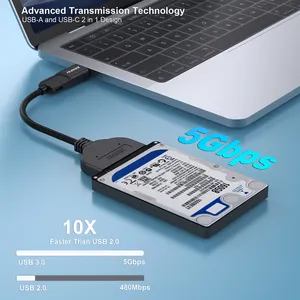 Câble adaptateur BENFEI SATA vers USB, adaptateur de pilote dur USB 3.0/USB C vers SATA III compatible pour disque dur et SSD de 2.5 pouces