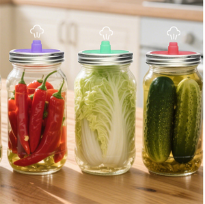 Kit de Fermentación con Tarro Mason de <span class=keywords><strong>Boca</strong></span> Ancha de 32oz y Tapa de Silicona con Válvula de Fermentación, Apto para Lavavajillas, para Encurtidos y Pepinillos - Product Image 3