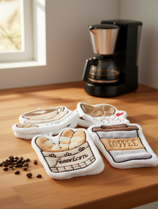 Cotton Embroidered Kitchen <b>Towel</b> 25x25cm Novelty Coffee Design Decorative Rectangle <b>Tea</b> <b>Towel</b> Machine Washable - Product Image 2