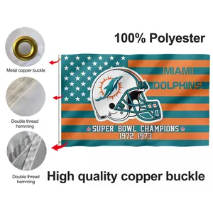 Prodotto promozionale NFL bandiere Miami Dolphins 3x5 ft 100% poliestere bandiere personalizzate Miami Dolphins