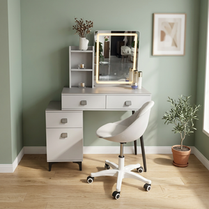 Modern Makeup <b>Vanity</b> Table With <b>Lighted</b> Mirror Storage Desk For Bedroom Furniture - Product Image 3