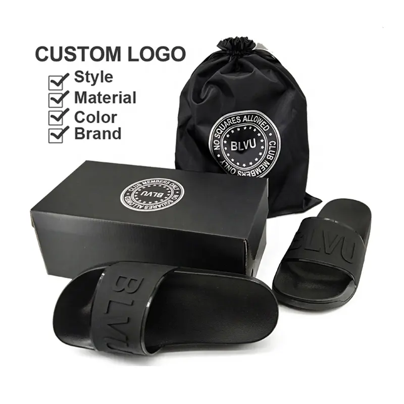 Low Moq Fashion Designer Embroidery Slippers Sandals Custom Men'S Blank Slides Logo Sublimation Embossed Slides Footwear
