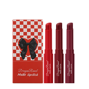 Dragon Ranee Super Stay 12 colores lápiz labial mate de larga duración mate Bowknot impermeable 3 uds conjunto de lápiz labial de terciopelo desnudo - Product Image 1