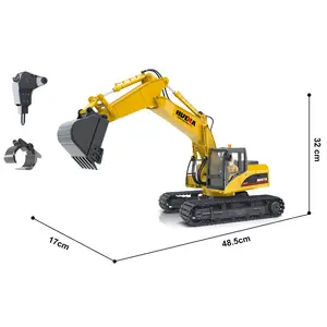 25M Distance 30mins Play Time 1:14 R/C Metal Rc Engineering Vehicle 15ch Remote Control Excavator With Light