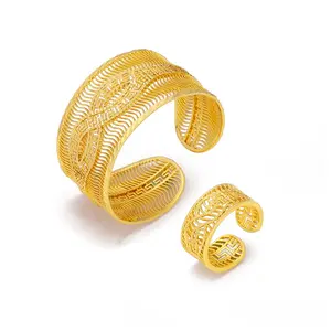 JXX 24k镀金黄铜迪拜珠宝套装珠宝配件印度廉价女士珠宝套装女性手镯和戒指