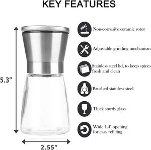 Moulin à poivre et sel de l'Himalaya manuel en verre argenté écologique 160 ml - Product Image 3