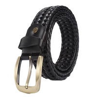 Ceinture tissée en cuir véritable unisexe avec boucle à aiguille en alliage de zinc résistante à la déchirure J-118 de ceinture à trou d'aiguille complet