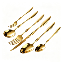 Ensemble de couverts de luxe en acier inoxydable doré, 6 pièces, finition miroir, pour mariage, couteau, fourchette, cuillère, compatible lave-vaisselle