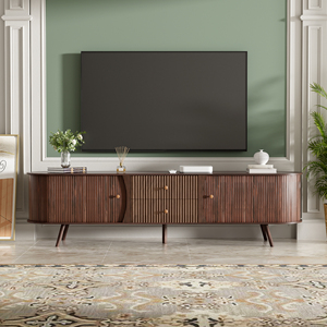 70 Inch Mid Century Modern Wood TV Stand for 80 Inch TVs Living Room Furniture with Adjustable Storage Shelves - Product Image 3