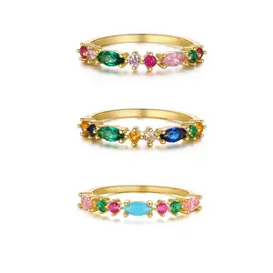925 sterling silver fashion jewelry rings multicolored rainbow zircon turquoise gold plated rings jewelry women girls