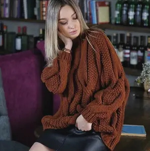 新款欧洲冬季厚重纯色毛衣de mujer圆领麻花针织上衣套头女