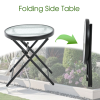 Table d'appoint pliante d'extérieur en verre, métal et acier, table ronde de jardin en verre avec motif vague d'eau