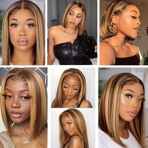 도매 싸구려 13x4 레이스 전면 브라질 머리 가발 10 인치 짧은 밥 가발 4/27 투명 HD 레이스 12A 등급에 흑인 여성을 위한 - Product Image 4