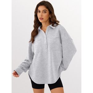 Sudadera Oversize de Manga Larga con Botones y Solapa para Mujer FOXA, con Bolsillos, Transpirable, Tejida, Estilo Túnica, para Otoño - Product Image 2