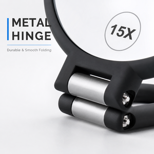 Premium 6 İnç 15X Büyüteçli Ayna Çift Taraflı HD Metal Çerçeveli Taşınabilir Katlanabilir El Tipi Masaüstü Makyaj Aynası - Product Image 4
