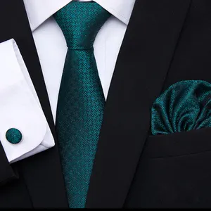 100 Styles Men's Tie And Pocket Square Set Green Plain Paisley Plaid Striped Necktie Set For Men Cufflinks Suit Gift Wedding