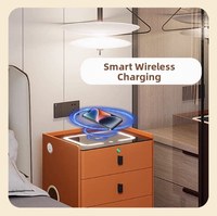 Offre Spéciale : Table de Chevet Intelligente de Luxe Moderne avec Lumière LED, Recharge Sans Fil et Accès par Empreinte Digitale pour Chambre d'Hôtel - Meuble de Rangement