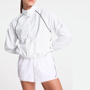 Trọng Lượng Nhẹ Tương Phản Chạy Áo Gió Đầy Đủ Zip Áo Khoác Womens Áo Gió Quần Short Thiết Lập Màu Trắng - Product Image 2