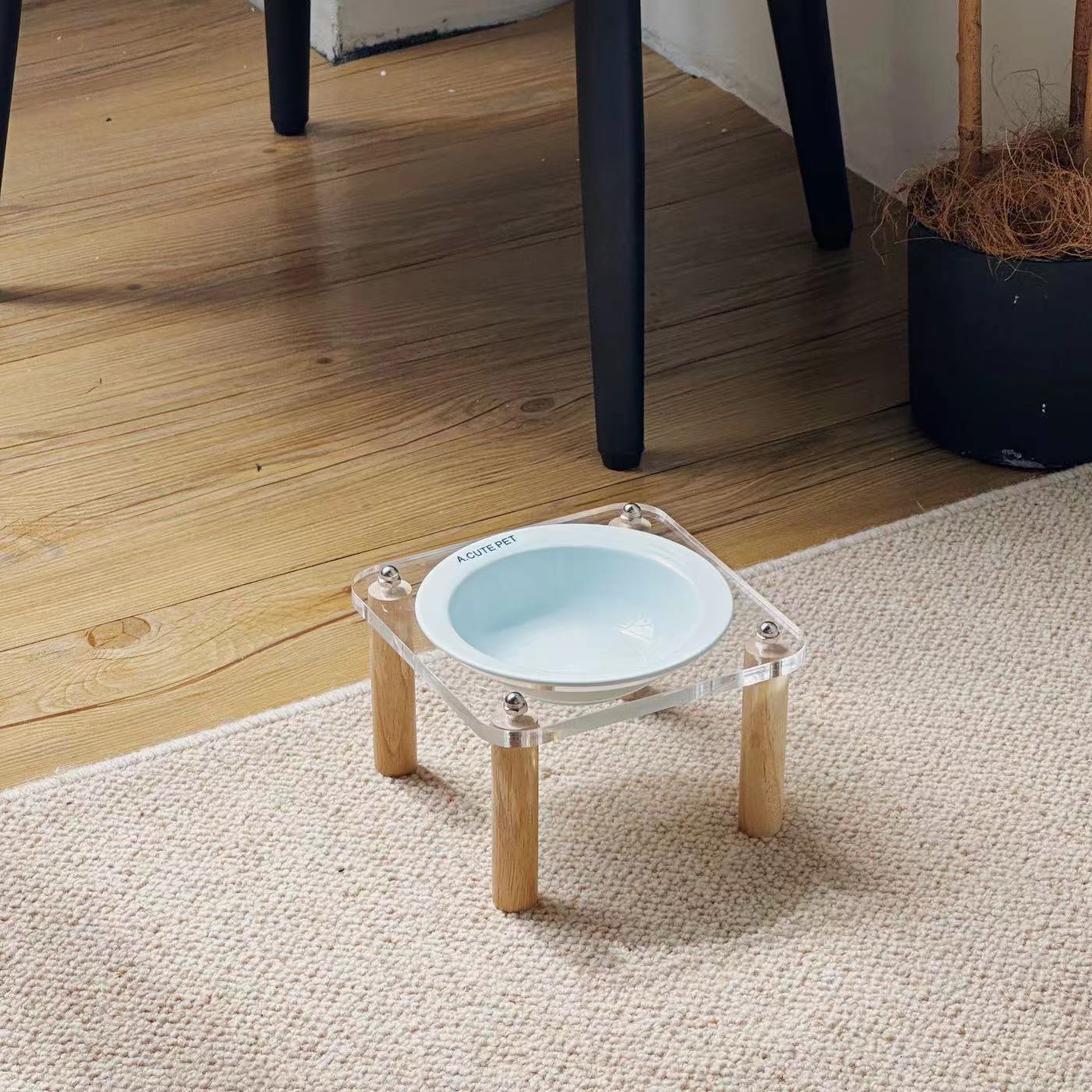 SKU-4 - Single acrylic wooden leg stand + blue ceramic bowl