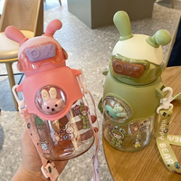Gobelet à paille en plastique pour filles, mignon, avec design anti-chute, écologique et durable, idéal pour la rentrée scolaire