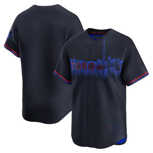 Maillot de baseball style City Connect des Blue Jays de Toronto 2025 # 4 Hauts de supporter personnalisés pour homme, brodés, avec motif dégradé Skyline, pour le jour du match - Product Image 4