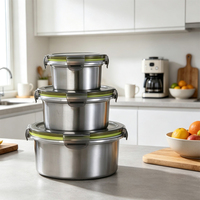 Boîtes à lunch en acier inoxydable avec couvercles hermétiques, boîtes bento rondes empilables anti-fuites pour adultes et enfants