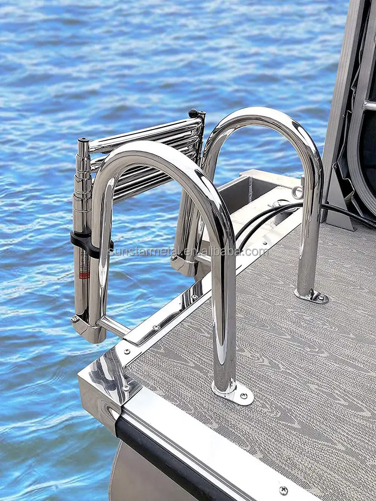 Deniz ekipmanı paslanmaz çelik teleskopik tekne 3 portatif merdiven yüzmek üzerinde adım platformu yüzen bot rıhtım merdiveni