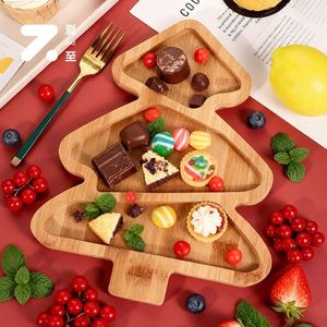 Christmas Tree Bamboo Tray Divided Dessert Serving Plate For Party Snacks And Fruit 21.5X27.9Cm - Product Image 1