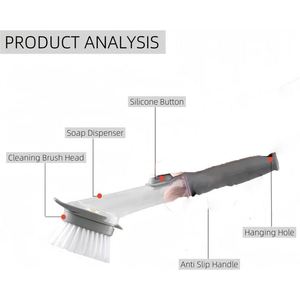 Éponge de nettoyage pour la vaisselle de cuisine remplaçable avec distributeur de savon, manche en plastique et poils en silicone - Product Image 2
