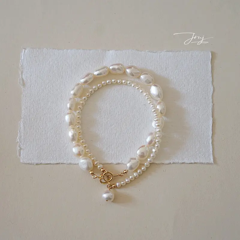 DQ0056S Bracelet en perles de culture naturelles en argent Sterling 925 Bracelet en perles baroques Bijoux de mode pour femmes