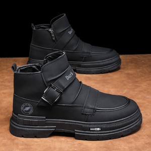 Men's Fashion Yellow Platform Boots Buckle Strap Zipper Closure Durable Anti Slip High Top Casual Boots For Daily Outdoor - Product Image 3