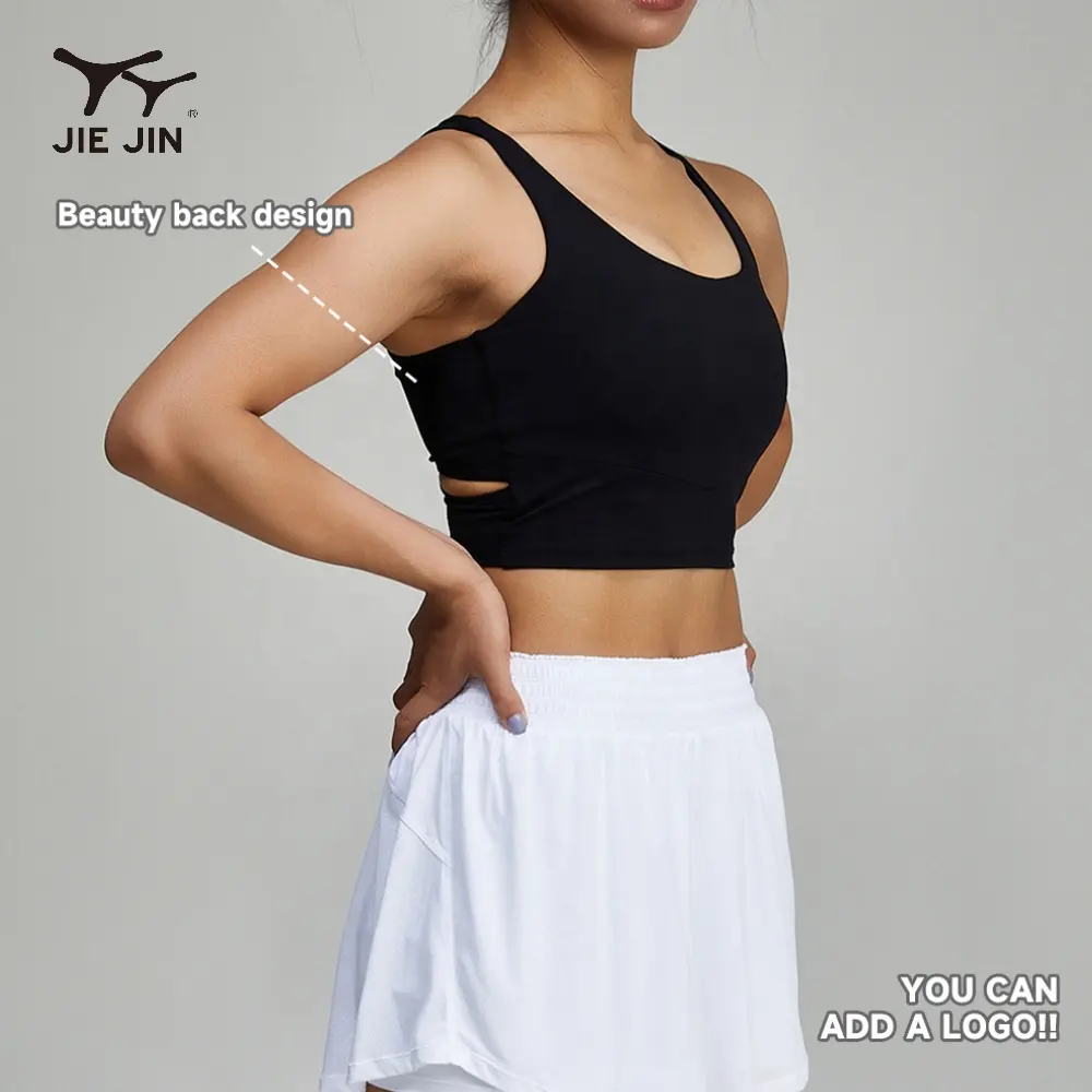 JIEJIN High Quality Active Wear Fixed Cup Open Back Quick-Dry Compression Outdoor Yoga Sport Bra