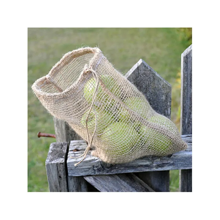 unlined raw jute drawstring bag with jute string closure