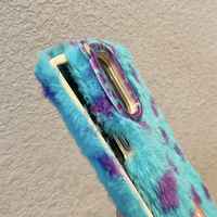 Coque de téléphone douce et moelleuse bleue et violette à pois pour iPhone 18 17 Pro Max 16 15 14 13 avec motif oreilles de monstre mignon, cadre d'appareil photo et sangle de protection