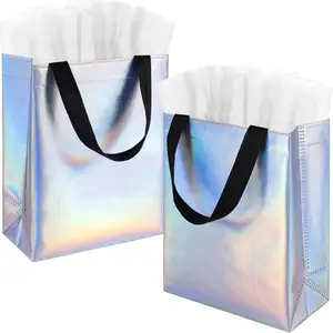 2024 Custom Silver/Gold Printed Recyclable Metallic Laminated Non-Woven Fabric Recyclable Small Size Shopping Tote Bag
