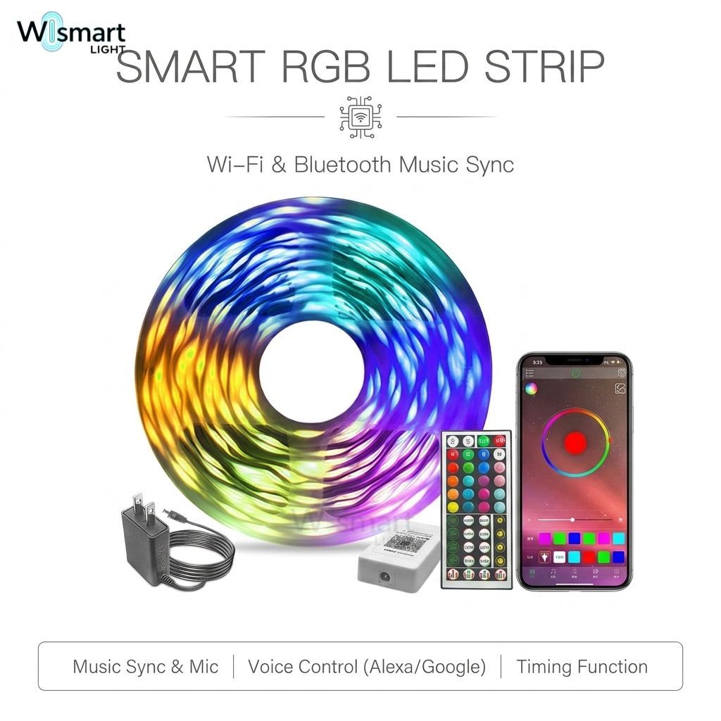 IP65 Smart LED Flexible APP control 12V 24V Smart RGB LED Strip Light Kit Color Changing Remote Control Wifi Atmosphere Lighting