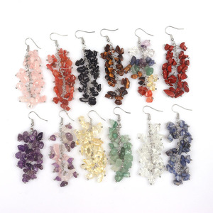 <span class=keywords><strong>Boucles</strong></span> <span class=keywords><strong>d</strong></span>'<span class=keywords><strong>oreilles</strong></span> pendantes Bohème en éclats de cristal naturel avec pompon, plaqué argent, faites à la main pour femme, <span class=keywords><strong>7</strong></span> <span class=keywords><strong>chakras</strong></span>, yoga, pierre naturelle - Product Image 2