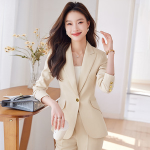 Women's Black Suit Set Three Quarter Sleeve Notched Collar Office Lady Spring Wear - Product Image 3