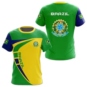 ブラジル国旗通気性Tシャツ高品質メンズTシャツカスタムロゴポリエステルOネック半袖Tシャツ特大ブランクTシャツ