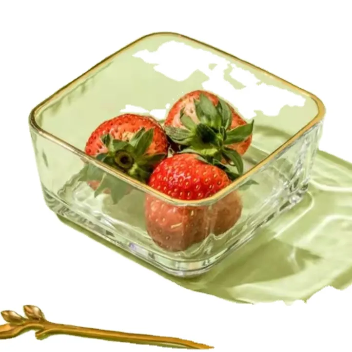 4 Compartment Fruit Plates Cellular Glass Fruit Bowl Square Plate With Wooden Splints Decal Paper Technology for Household