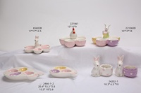 Assiette créative en céramique à pieds hauts, motif lapin de Pâques et lotus, style européen, pour gâteau de mariage, décoration de la maison, plat à œufs en forme de lapin