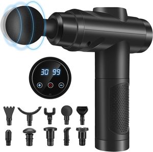 Pistola de Masaje de Percusión para Tejidos Profundos, 30 Velocidades, Silenciosa, Pantalla Táctil LCD, 12 Cabezales, Motor sin Escobillas, Terapia de Calor, USB/Enchufable - Product Image 1