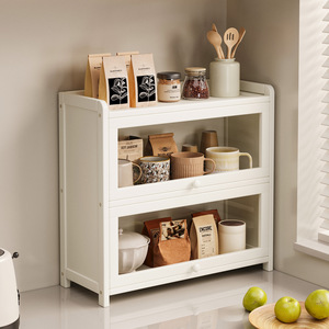 Storage Cabinet 3 Tier White Kitchen Countertop Organizer For Food Storage Daily Necessities <b>Desktop</b> <b>Shelf</b> - Product Image 1