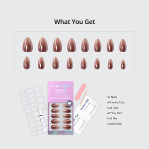 BTARTBOX Faux Ongles Courts Amande Marron Ombré, Fournitures en Gros, Faits Main, Gel Doux, Vente en Gros, Ongles à Coller en Gros - Product Image 2