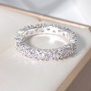 Sang Trọng Thời Trang Bạc Màu Nhẫn Phụ Nữ Mạ Vàng Tia Lửa <span class=keywords><strong>Cubic</strong></span> <span class=keywords><strong>Zirconia</strong></span> Eternity Đám Cưới Trái Tim Vòng Cô Gái Quà Tặng - Product Image 3